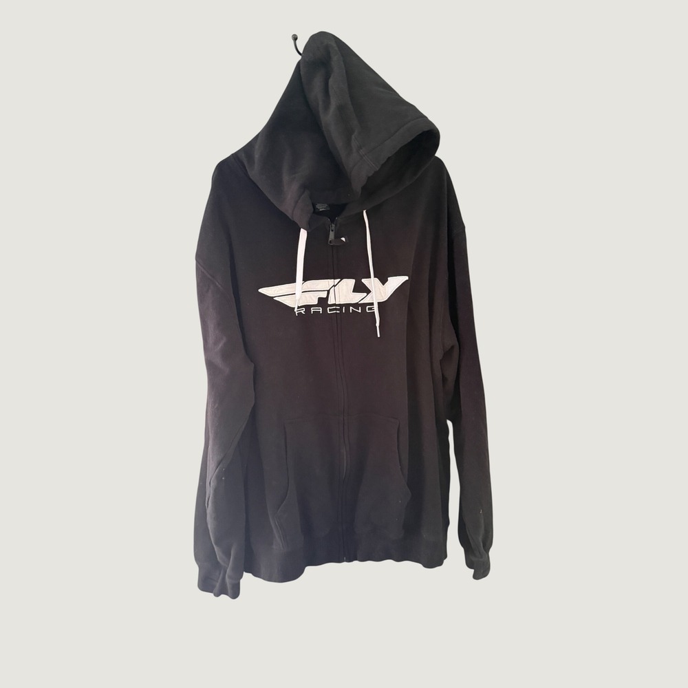 Fly Racing Mens Black Graphic Full Zip Hoodie Fleece Sweatshirt 2XL Grunge